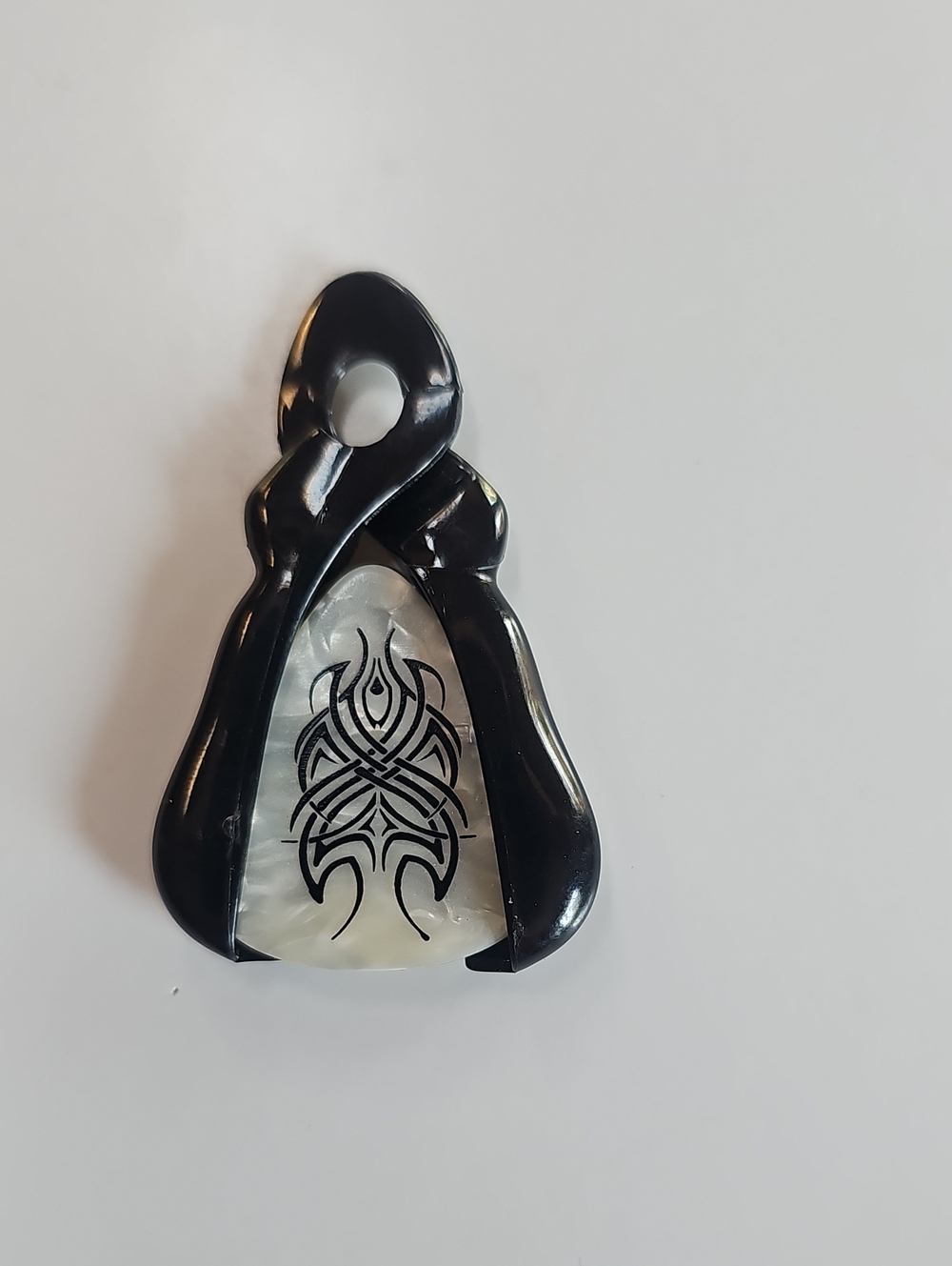 Black and Mother-of-Pearl Tribal Guitar Pick Holder